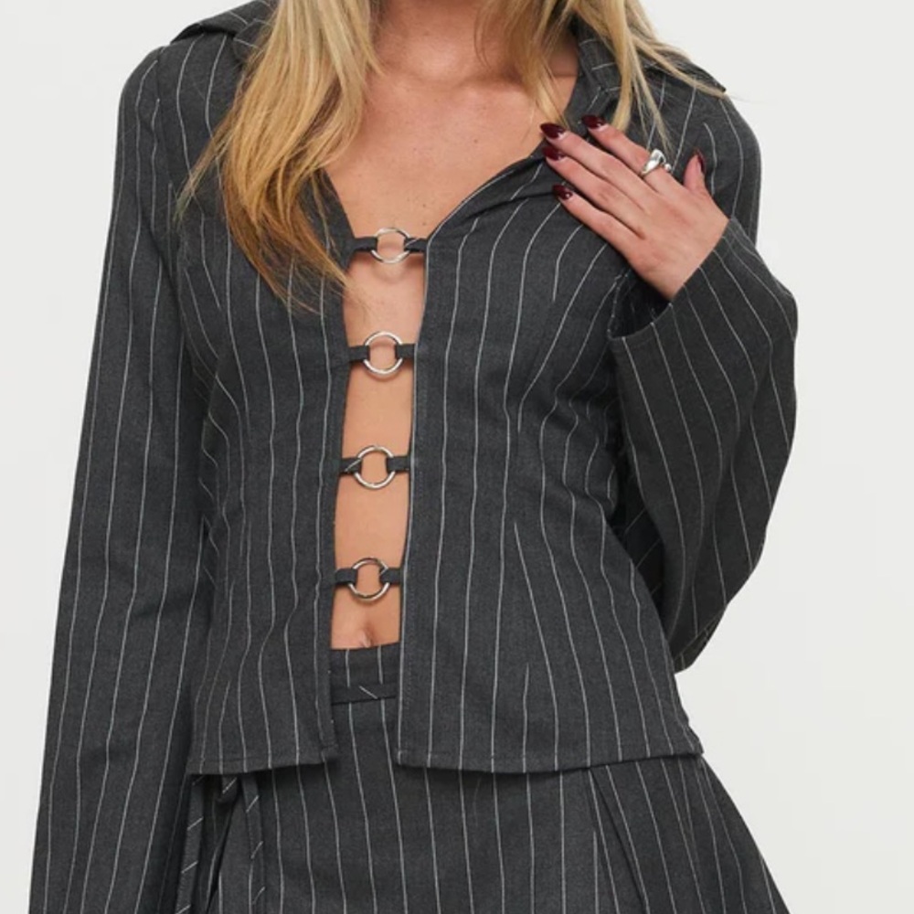 Princess Polly Charcoal Pinstripe Blouse